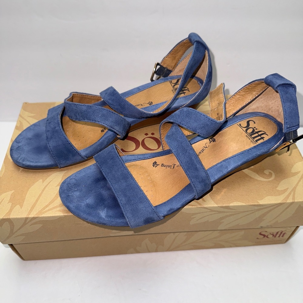 Sofft Innis Denim Blue‎ Suede Strappy Wedge Sandals 1290027 Womens US 6 EU 37 - Picture 9 of 10